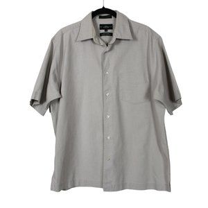 Hill & Archer Oatmeal Beige Linen Cotton Button-down Short Sleeve Shirt